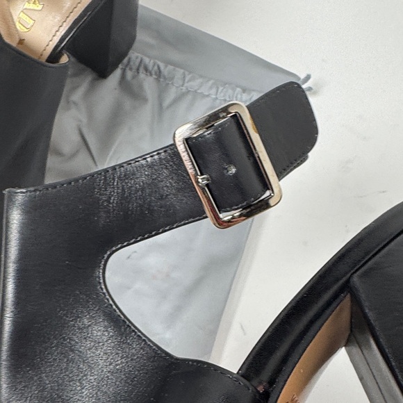PRADA Women's Black Leather Peep Toe Block Heel Sandals Ankle Strap Size 37.5/7 - Picture 13 of 14